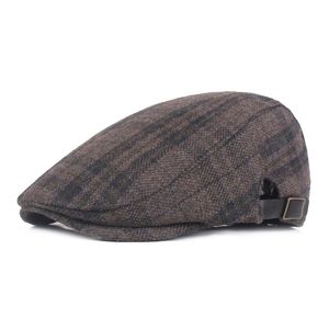 Autumn Winter Wool Felt Peaked Cap Men Plaid Warm Beret Forward Cap Middle-aged and Old Newsboy Ivy Cap Driving Flat Cabbie Caps