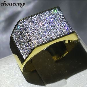 choucong Fashion Hiphop Rock Band Rings For men Pave setting 119pcs Diamond cz Yellow Gold Filled 925 Silver male Wedding ring