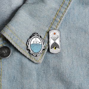 Magic Lustro Enamel Pins Proste Słońce i Księżyc Klepsydia Czas Przechodził Odznaka Broszki Broszki Koszula Kurtki Torba Kapel Pin Biżuteria Przyjaciele Prezent