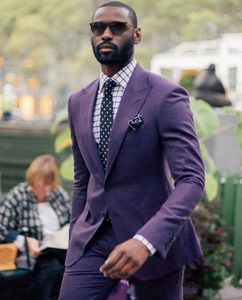 New Style Groom Tuxedos Two Buttons Dark Purple Peak Lapel Groomsmen Best Man Suit Mens Wedding Suits (Jacket+Pants+Tie) 721