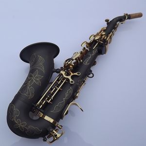Niestandardowy czarny nowy instrument muzyczny BB Tlune Złoty Klucz Quality Zakrzywiony Saksofon Sopranowy z ustnikiem