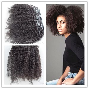 Mongol Virgin Humano Kinky cabelo encaracolado trama grampo em extensões do cabelo não processado Curly Natural Color Black Extensions humano pode ser tingido