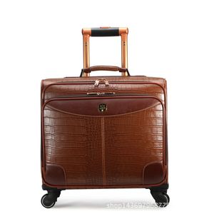 Yuguan Cardan wheel trolley suitcase 16 "20" high grade crocodile leather suitcase password luxury designer travel bags