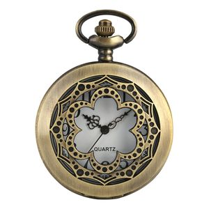 Klassische antike ausgehöhlte Blumen-Design-Gehäuse Quarz-Taschenuhr Damenuhr Analoganzeige Zeitmesser Halskette Kette Geschenke