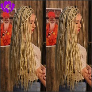 Mode blonda peruks syntetiska spets fronten wig flätad box flätor peruk 24 tum med baby hår flätat peruker för kvinnor
