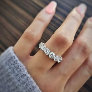 vecalon Eternity Promise Finger Ring 925 Sterling Silver Diamond cz Fedi nuziali di fidanzamento Anelli per le donne Gioielli da sera