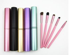 5pcs / set Professionell Pony Hair Eyeshadow Borstar Ställ makeupborstar för ögonmakeupverktygssats med rundrör