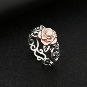 Rose Gold Flower Ring Vintage Silver Plated Ring Smycken Partihandel för europeiska och amerikanska kvinnor