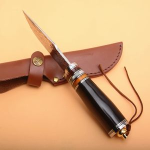 Chegada Nova Survival Outdoor linha reta faca de caça VG10 Aço Damasco Ponto de Gota Lâmina Ebony Handle fixo facas de lâmina