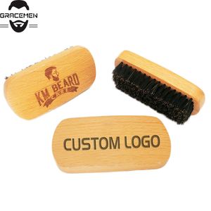 MOQ 50 st OEM Custom Logo Square Wooden Hair Beard Borstar Boar Bristle Män Ansiktsbehandling Borste för grooming Amazon