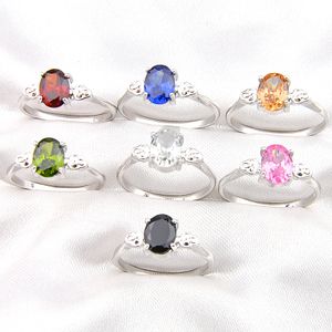 New Arrival LUCKYSHINE 12 Pcs 925 Sterling Silver Mix Color Rings Fashion Oval Peridot Garnet Morganite Rings Gift Party Free shipping