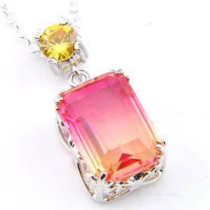 Wholesale Luckyshine Europe popular Bi Color Tourmaline Gemstone Silver Pink Topaz Pendants Necklaces For Women 12 pieces/Lot