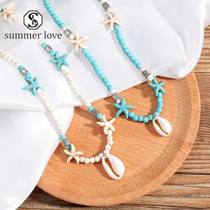 2020 Trendy Starfish Shell Pendant Necklace Green White Nature Stone Chain Necklace Choker Collar Sexy Simple Design Jewelry For Women-y
