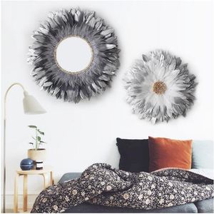 wall decorated with feathers Decorative Plates Hand made feather decoration bedroom painting room Home Décor