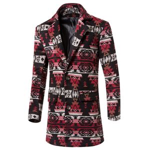 2018 men's winter new fashion British style printing long lapels woolen coat / youth urban casual boutique windbreaker