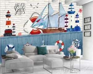 3d Modern Wallpaper White Sailboat Rudder Lifebuoy Home Decor Living Room Bedroom Wallcovering HD Wallpaper