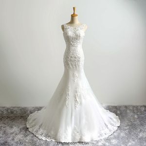 Seksowna biała Ivory Sheath Koronkowa Aplikacja Frezowanie Suknia Ślubna Suknia Ślubna Koronka Wracać Wróć Formalna okazja Princess Dress Custom