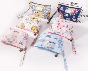 100pcs Cosmetic Bag Women Nylon Waterproof Floral Printing Protable Clutch Wash Bags