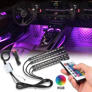 Auto Interieurverlichting stks LED Auto Vloer Sfeer Gloed Neon Lights Multi Color Muziek Auto LED Strip Lights Under Dash Lighting DC12V