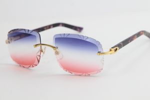 Óculos de sol roxos de prancha roxa 3524012 Óculos quadrados grandes sem aro Lunettes Lens de gravação 18K Metal Metal Metal Sun Glasses