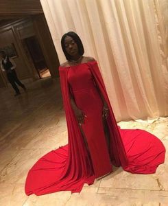 2019 African Black Girl Mermaid Prom Dresses With Cape Sleeveless Off The Shoulder Split Side Formal Evening Dress Party Gowns