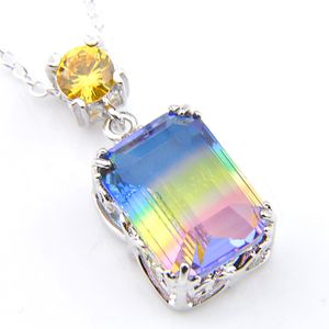 Wholesale Luckyshine Silver Unique charm rectangle Bi Color Tourmaline Gemstone Pendant For Lady party gift 12 pieces/Lot