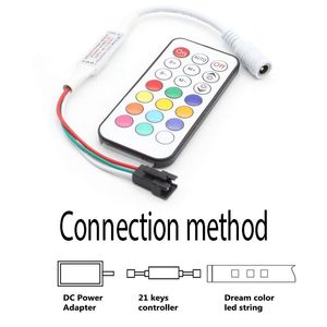 Partihandel 5-24V 21 Nyckel RGB RF Fjärrkontroll Dimmer Controller för Dream Color WS2812 WS281212