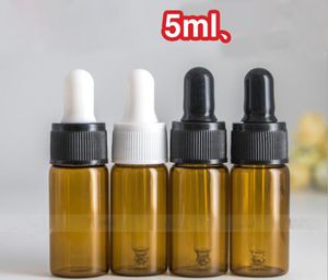 2000pcs/lote 5 ml Garda de gotas de gotas de vidro âmbar, frascos pequenos de 5cc marrom com pipeta para perfume cosmético garrafa de óleo essencial