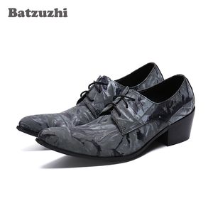 Batzuzhi 6.5cm Высокий каблук Мужская обувь Формальное кожа платье обувь Шнуровка Бизнес оксфорды для Mens партии и венчания sepatu PRIA