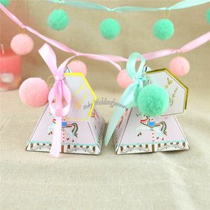 50PCS Triangle Rocking Horse Favor Boxes Baby Shower Baptism Party Supplies Kids Party Sweet Boxes Table Decors Ideas with Accessories