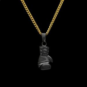 Moda - Hip Hop Naszyjnik Biżuteria Ze Stali Nierdzewnej Czarne Rękawice Bokserskie Naszyjnik Wisiorek z 3mm * 60cm Gold Cuban Chain