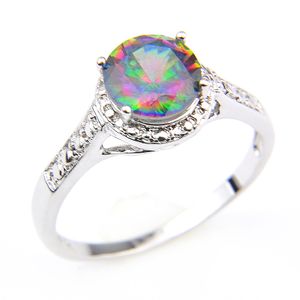 Luckyshine Classic Vintage Fire Round Rainbow Mystic Topaz Rings 925 Silver Zircon Women Lover's Ring for Holiday Wedding Party Size 7 8 9