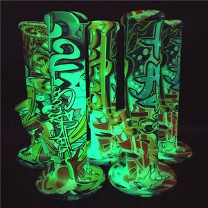 10 inch glow in the dark silicone smoking water pipe with 14mm glass bowl dry herbs wax dabs oil glass smoking bong bubbler