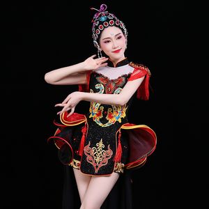 sexy cheongsam singer dance stage wear DJ modern performance clothing Chinese style photography costumes fan dance outfit