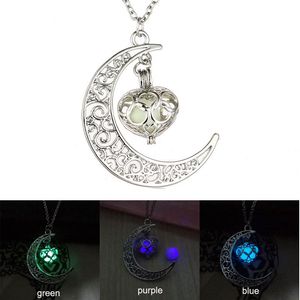 Magische Mond-Herz-Anhänger-Halskette, die im Dunkeln leuchtet, Vintage-Steampunk-Halskette mit hohler Liebe, leuchtend leuchtender Hip-Hop-Schmuck, Drop-Schiff