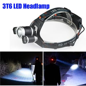 Other Outdoor Lighting Led Headlight 6000 lumens 3T6 LED Headlamp Outdoor Waterproof Fishing Head Light Camping Fishing Rechargeable Lantern