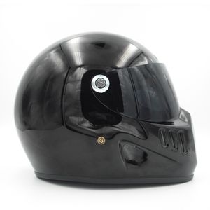 Motorcykel full ansiktshjälm kryssare fiberglashjälm med svart sköld för vintage café racer casco retro cykel hjälm cool215c