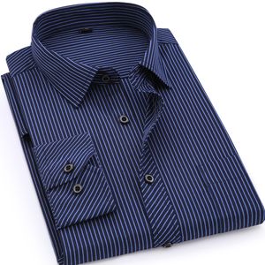 Plus tamanho grande 8xl 7xl 6xl 5xl 4xl mens business casual camisa de manga comprida clássico listrado masculino social vestido camisas roxo azul c18122701