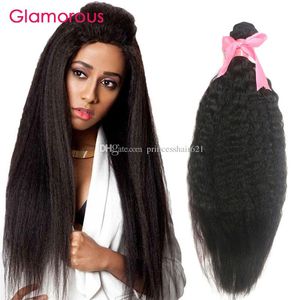 Glamorös brasiliansk mänsklig hår kinky rak 1 bit Virgin Indian Malaysian Mongolian Hair Weft Light Yaki Hair Weave för svarta kvinnor