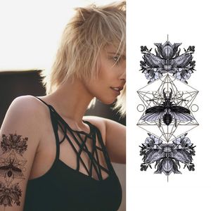 1pc Sexy Geometric Patterns Black Spider Flower Henna Temporary Tattoo Black Mehndi Style Waterproof Tattoo Sticker