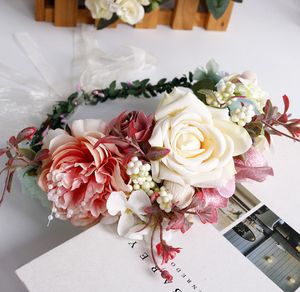 Handmade Children girl flower crown bride wedding wreath kids studio photography garlands girls simulation flower headdress C5696