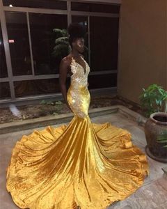 Black Girls Yellow Mermaid Evening Dresses Deep V Halter Neck Veet Lace Backless Special Ocn Dress Formal Dress Evening Gowns eet