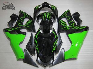 Hochwertige chinesische Verkleidungen für Kawasaki Ninja ZX636 ZX 6R 2005 2006 636 ZX6R 05 06 Motorrad-Straßensport-Verkleidungsset mit grünen Flammen