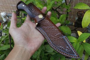 Fast Ship Outdoor Survival Hunting Knife High Carbon Steel Satin Bowie Blade Full Tang Ebony Handle Fixed Blade Knives Leather Sheath