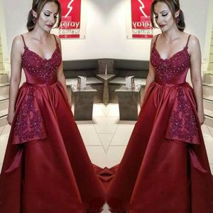 Wholesale red spaghetti strap prom dress resale online - 2019 Dark Red Prom Dresses with Spaghetti Straps Lace Applique Beads Evening Gowns Long Special Occasion Dresses Women Formal Wear