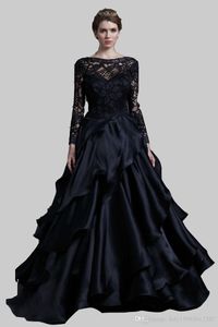 2019 Ny elegant svart skopa-nacke golvlängd kvällsklänningar med applikationer dekoration prom klänning kändis klänning 149