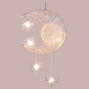 Modern LED Moon Star Barn barn Barn Bedroom Hängsmycke Lampa ljuskrona Taklampa Aluminium Hängsmycke Ljus med 5 pcs G4 Lampor Myy