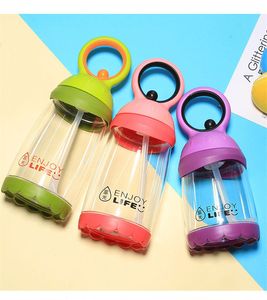 Kids Plastic Water Bottle 380ml Student Sport Outdoor Water Drinkware Leak-proof Student Water Bottles with Straws