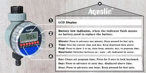 Aqualin Automatyczny elektroniczny zawór kulowy Timer Home Ogród Kontroler nawadniania LCD DisplaySee 2XAAA 1.5V Bateria alkaliczna