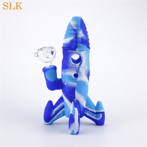 Exquisite hookah silicone rocket pipe kit with 14mm male smoking hose dab straw oil rig wholesale silicone bongs set